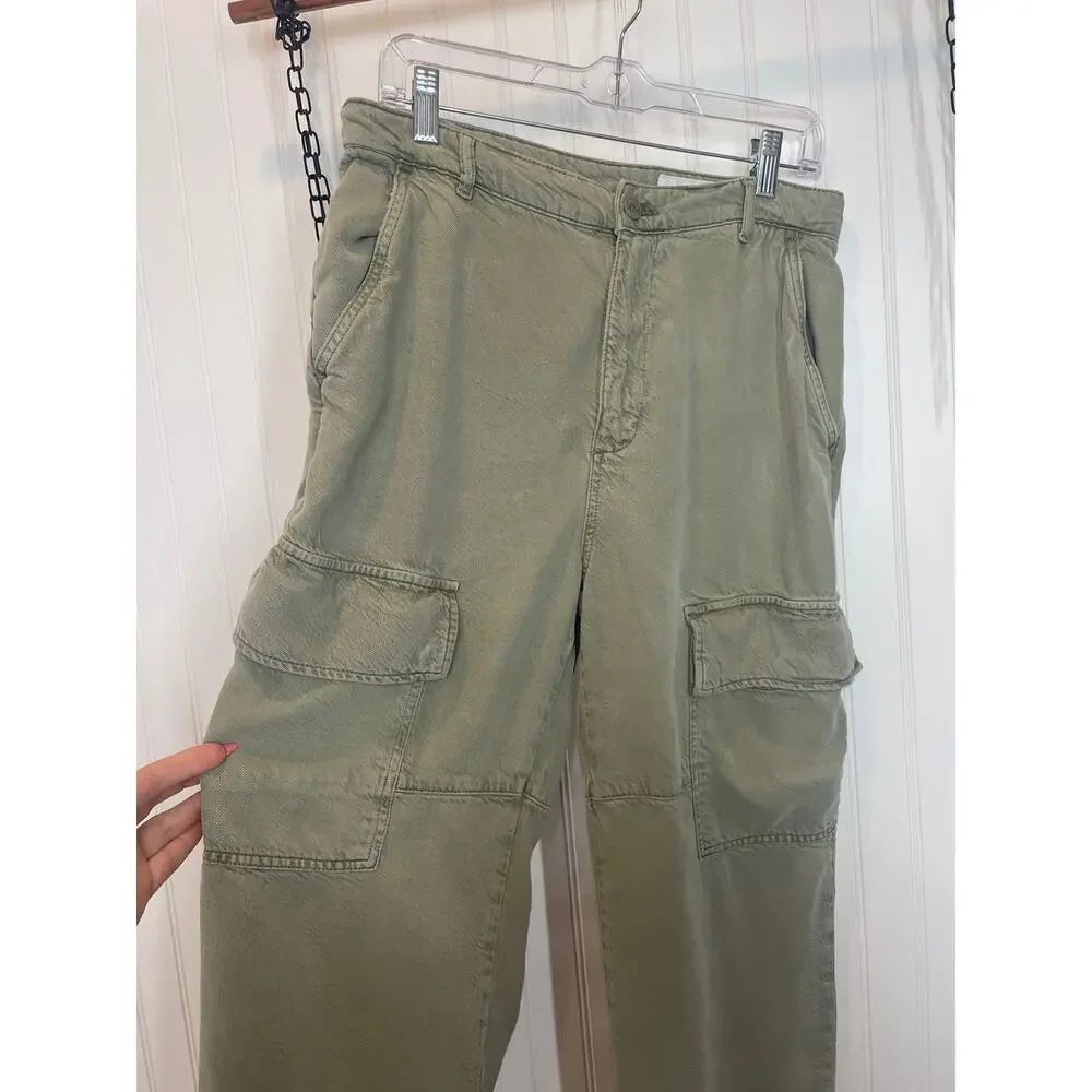 AG Adriano Goldschmied Womens Cargo Pants Khaki Straight Leg Cropped Size 30